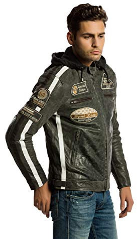 URBAN 5884 Motorradjacke Herren Leder, Herrenjacke aus Lammleder, verstaubare Protektoren für Rücken, Schultern und Ellenbogen