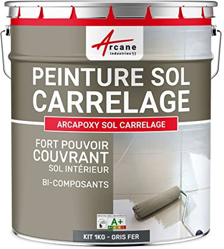 Peinture carrelage, sol, résine, pour recouvrir, faïence et carreaux : Arcapoxy sol carrelage - 1 kg (jusqu'à 5 m² en 2 couches) Gris fer - RAL 7011 - ARCANE INDUSTRIES