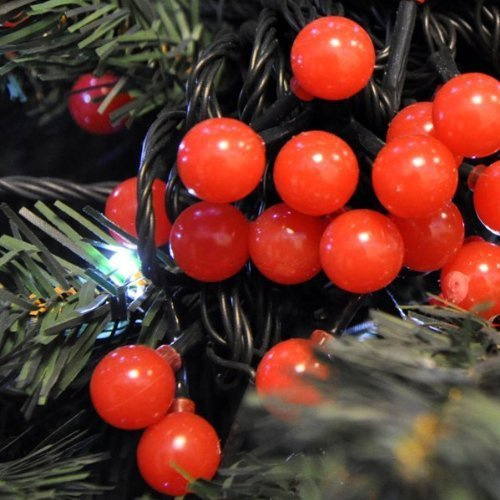 JnDee Battery Operated Waterproof Holly Berry Ball Christmas Fairy Lights 7.5M 50 LED RED Colour with 6 Hour Timer Functions, for Both Indoor and Outdoor