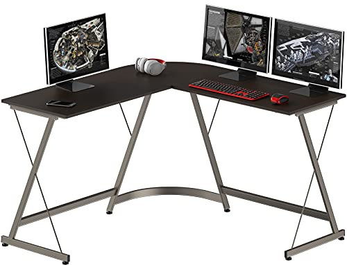 SHW L-förmiger Computer-Gaming-Schreibtisch, Espresso