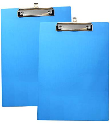 2er Alu Klemmbrett A4 mit gummierter Metalklemme, Schreibbrett DIN A4 mit Aufhängeose, Pad Halter Clipboard - Stabile Aluminum Schreibplatte - Schreibblock 2er Pack in Blau - TKD8025-blue-2x