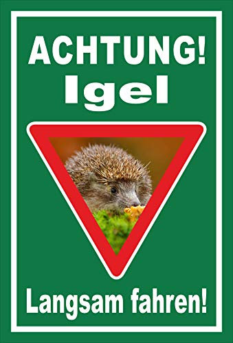 Melis-Folienwerkstatt Schild Igel - langsam Fahren - 30x20cm - Bohrlöcher - 3mm Aluverbund – 20 VAR S00359-157-E
