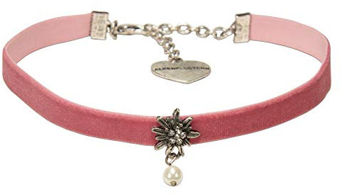 Alpenflüstern Trachten-Samt-Kropfband Strassedelweiss Perle - nostalgische Trachtenkette enganliegend, Kropfkette elastisch, Damen-Trachtenschmuck, Samtkropfband schmal rosa-rosé DHK264