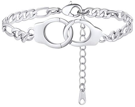 FindChic damen Fußkette Armskette mmit Handschnellen Anhänger Charm Figaro Fußkettchen mit Handschnellen Anhänger