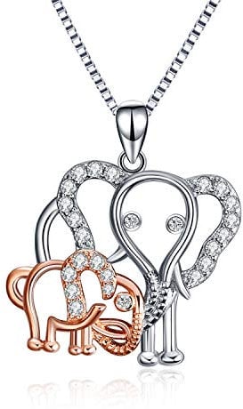 VENACOLY Elephant Necklace Sterling Silver Mum and Daughter Pendant Valentines Day Jewellery for Women