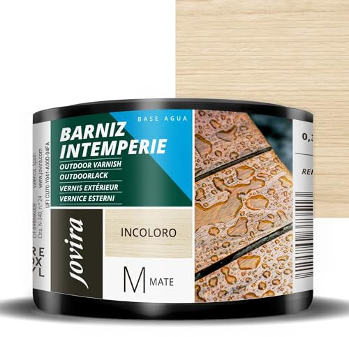 JOVIRA PINTURAS Barniz Intemperie al Agua, para el cuidado y la decoración de maderas en exterior. (375 Mililitros, Mate) F-72