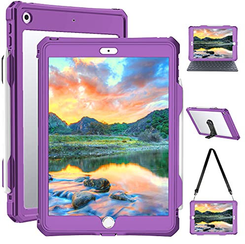 Transy for Waterproof iPad 10.2 Case, Waterproof iPad 9th /8th/7th Generation Case Built-in Screen Protector, Full Body Shockproof Protection Case with Strap for iPad 10.2 inches 2021/2020/2019