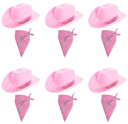 Cowboy-Zubehör-Set für Erwachsene, Rosa, 6 Stück, Cowboyhut mit Sternen, passendes Paisleymuster, für Damen, Junggesellinnenabschied, Cowgirl, Western-Kostüm, Zubehör-Set