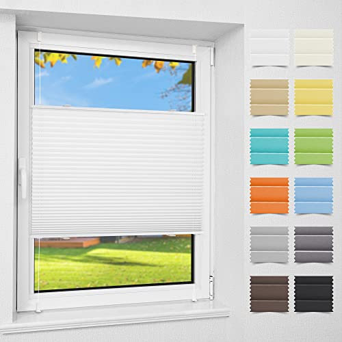 Atlaz Plissee Klemmfix ohne Bohren, 110x130cm(BxH), Weiß, Plisseerollo Fensterrollo mit Klemmträger, Faltrollo Jalousie für Fenster und Tür, Blickdicht, Sichtschutz und Sonnenschutz