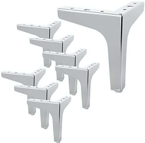 SENENQU 8 Pack 6 / 15cm Metal Furniture Legs, Silver Metal Legs for Furniture, Triangle Table Legs Sofa Legs, Modern Cabinet Legs for Cupboard Couch Coffee Table TV Stand