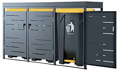 [en.casa] Mülltonnen Verkleidung 'Salching' Aufbewahrugsbox für 3 Tonnen Mülltonnenbox Anthrazit 122x196x80cm