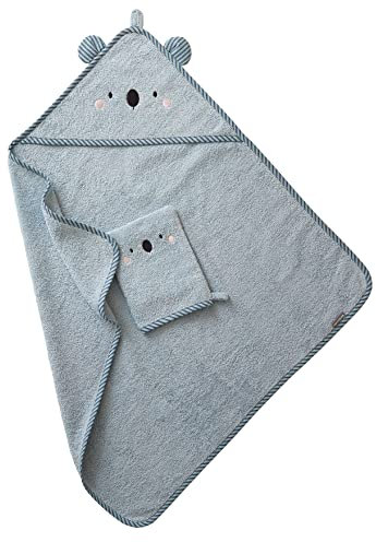 VERTBAUDET Kapuzenbadetuch für Babys, bestickt, Tiere, Blau, 70 x 70 cm