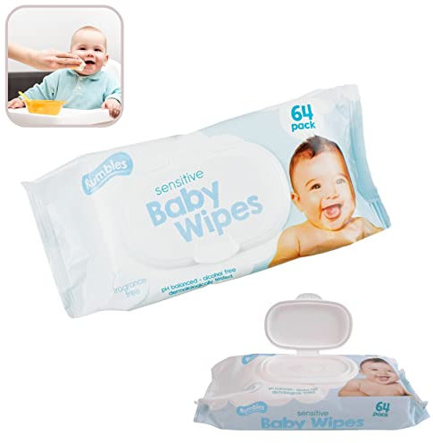 64Pcs Unscented Baby Wipes, Dermatologist Tested Wipes, 22cm Fragrance-Free and Alcohol-Free Baby Wipes, Soft and Gentle Cleaning Water Based Wipes