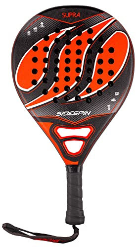 SideSpin - Pala SUPRA 12K | Pala Padel Profesional Unisex | Excelente Salida de Bola | Diseño Elegante y Energético, Negro/Rojo, Talla Única, Carbono 12K