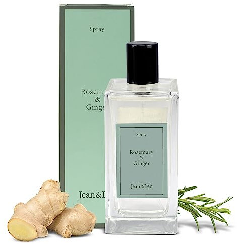 Jean & Len Raumspray Rosemary & Ginger, in einer schlichten Glasflasche, für einen würzig-frischen Duft, Raumduft Spray, Unisex-Duft nach Rosmarin und Ingwer, vegan, 100 ml