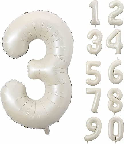 Folienballons * CREME WEISS * Zahl 0 bis 9 als Deko für Geburtstag und Party | 80cm groß | Beige Weiß Zahlen Kindergeburtstag Partydeko Ballon Luftballon, Edition: 3. Geburtstag