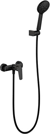 IMEX - Conjunto de ducha monomando de latón y flexo acero - Grifería baño - Mango de ducha de tres posiciones - SERIE BELGICA Negro Mate - BDZ044-5NG