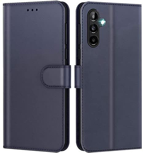 New&Teck Handyhülle hülle für Samsung Galaxy A14 4G/5G, Leder, multifunktional, Magnetverschluss, stoßfest (Blau, A14)