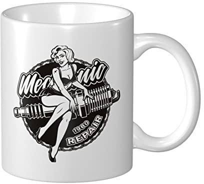 YINGD Coffee Mugs Pin Up Girls with Spark Plugs Personality Mug White Ceramic Mug Tea Mug for Home Office Travel Mug