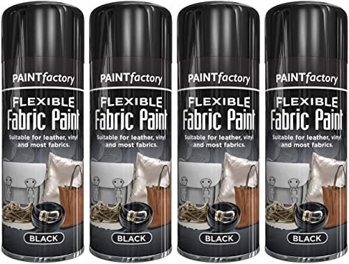 Yorkshire Homeware Flexible Fabric Spray Paint | Suitable for Leather | Vynal Textiles and Most Fabric Black 200Ml (Pack Of 4)