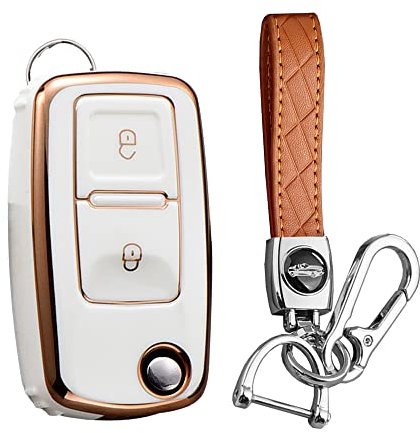 KUNIO Autoschlüssel Hülle Passt für VW MK4 Bora Golf 4 5 6 Jetta Passat Polo Passt für Skoda Schlüsselhülle Cover TPU Schlüsselanhänger Schlüsseletui Schutzhülle 2 Tasten A Weiß