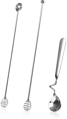 DIYCUT Honiglöffel, Edelstahl Hängende Kaffeelöffel, 3 Dessert Löffel, Edelstahl Honig Rührender Löffel, Metall Kaffee Dessertlöffel Set, für Honig, Kaffee, Marmelade, Desserts