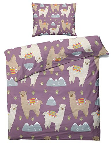 ZDABAOEC Lama Bettwäsche 135x200 Kinder Mädchen, Cute Alpaka Kinderbettwäsche 2er Set - 100% Microfaser Bettbezug + 1 Kissenbezug 80x80, mit Reißverschluss, Wende Motiv