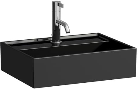LAUFEN Kartell Aufsatzhandwaschbecken, 1 Hahnloch, ohne Überlauf, 450x340mm, H8183300201561, Farbe: Schwarz glänzend
