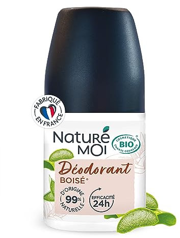 Naturé Moi - Déodorant roll-on - Efficacité 24h - Déodorant homme à l'Aloe Vera Bio et au Magnésium - Parfum Boisé - 99% d'Origine Naturelle - 50 ml - Fabriqué en France