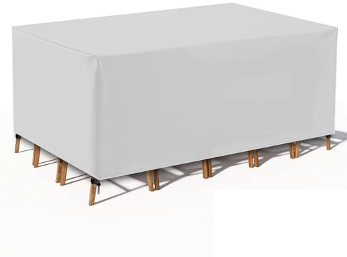 TopIdea Gartenmöbel Abdeckung Wasserdicht Winterfest Multi Größe Silber Abdeckplane Gartenmöbel 600D Rechteckig Schutzhülle Gartenmöbel Abdeckung Sets Tische und Stühle 350x250x70cm