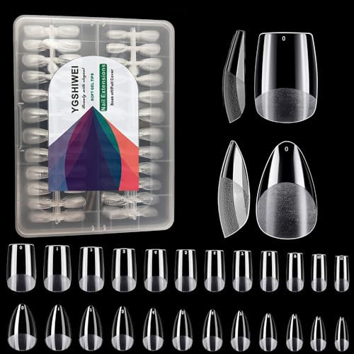 384 Stück Tips Für Gelnägel Kurze Mandel & Quadratische Soft Gel,24 Größen,Full Cover Nail Tips,Künstliche Nagel Tips Künstliche Nägel Press on Nails Fake Nails Gel x Nail Tips