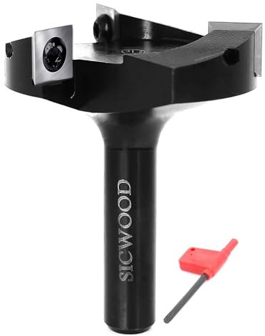 SICWOOD Fraises à défoncer à aplatir les dalles à tige 1/2, diamètre de coupe de 6,3 cm, insert 12 x 12 x 1,5 mm, embouts de défonceuse de surface de spoilboard CNC, fraises de rabotage pour