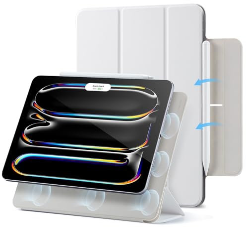 ESR für iPad Pro 11 Zoll Hülle (2024), Magnetbefestigung, dünne dreifach Faltbare Standhülle, unterstützt Pencil Pro/USB-C, automatisches Ruhen/Wecken, langlebiger Schutz, Rebound-Serie, Weiß