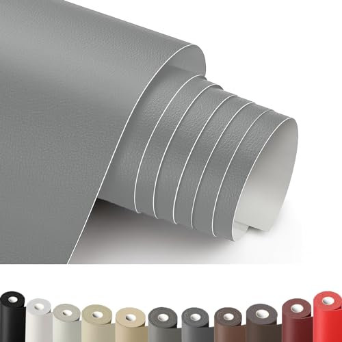 Cuero Adhesivo Parches Gris Claro, 30 x 100cm Reparación De Cuero Parches, Parche de Reparación Autoadhesivo para Tapizar para Sofá, Asientos de Automóviles, Muebles, Cabecera.