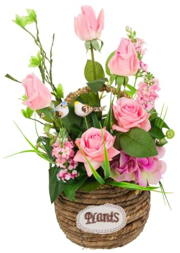 WANDERLUST DECO Cesta de cuerda con Ramo de Flores 26x26x50