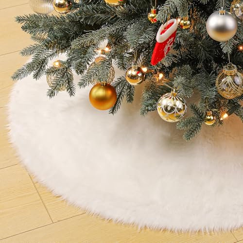 Lewondr Weihnachtsbaum Rock, 91CM Lange Plüsch Weihnachtsbaumdecke Weihnachtsdeko Große Weiche Weihnachtsbaumschürze, Vintage Weihnachtsbaum Dekoration für Wohnung Dekoration Party Geschäft, Weiß