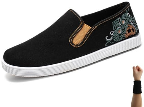 Dee Plus Pantoufles Kung Fu Tai Chi Chaussures Brodées Traditionnelles Chinoises, Semelle en Caoutchouc, Chaussures de Sport d'arts Martiaux pour Hommes et Femmes, Style Vieil Pékin (42,Lion Vert)