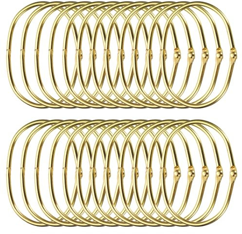 sourcing map 24pcs Shower Curtain Rings, 1.4 Inch ID Iron Oval Snap Shower Curtain Hooks Glide Smoothly Shower Hooks for Bathroom Shower Curtain Rods, Gold