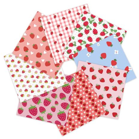 Erdbeerstoff, 8 Stück, Erdbeer-Stoffquadrate, Quilten, 50 x 40 cm, süße Erdbeeren, Blumen, bedruckt, mehrfarbig, vorgeschnitten, Patchwork für Nähprojekte, Patchwork, Bastelarbeiten