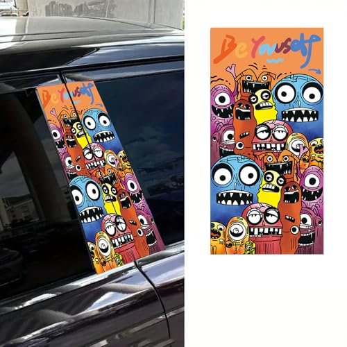 Nouiroy 1 Paar Graffiti-Monster-Aufkleber für Auto, B-Säule, Cartoon-Thema, Auto, B-Säule, DIY-Aufkleber, wasserdicht, selbstklebend, Vinyl-Aufkleber, kreative Graffiti-Blumen, glänzende Aufkleber