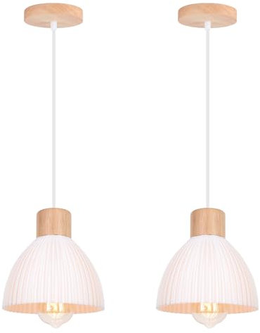 LIGKIN 2 Stücke Pendelleuchten Moderne Kreative Kronleuchter Acryl Lampenschirm, E27 Hängeleuchte Holz Innenbeleuchtung für Restaurant Zimmer Flur
