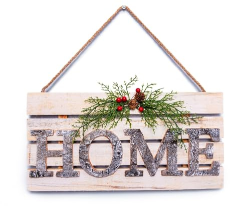 Christmas Hanging Wall Sign - HOME Letters in Wooden Frame, 20x40cm Decorative Plaque, Holiday Wall Art for Home,Door,Wall, Festive Christmas Décor