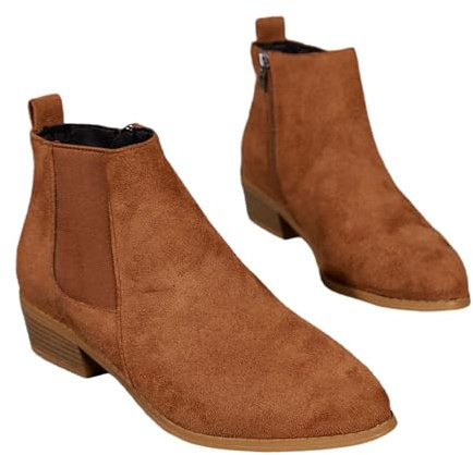 Generico Stivali Indianini Estivi Stivali Donna Dottor Stivali Corti Tinta Unita da Donna Stivali Corti Casual in PU Tacco Posteriore Stivali a metà Polpaccio Stivali con Zeppa Interna (Brown, 42)
