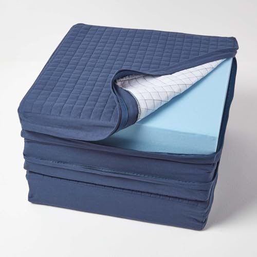 HOMESCAPES Soft Quilted Cushion Cover for 3-Seater Orthopaedic Sofa Armchair Booster Cushion, 100% Cotton Washable Rectangle Cover with Zip, 150 x 50 x 10cm - Navy, Dark Blue