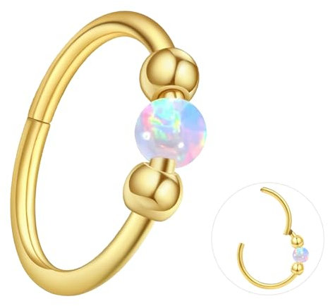 ESHIONER G23 Titan Nasenpiercing Ring Nasenring Piercing Ohr Septum Piercing Helix Ring Nostril Tragus Conch Clicker lippenpiercing 18G 10MM Hypoallergen Gold Weiß Opal Nose Ringe für Damen