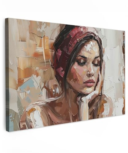MuchoWow© Leinwand Groß 120x80 cm XXL Deko Schlafzimmer Aesthetic Leinwandbilder Wohnzimmer Gemälde Foto Geschenk Living Room Decoration Frau - Malerei - Porträt - Modern