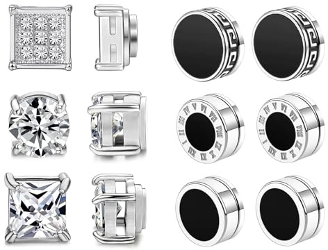 Männer Edelstahl Ohrstecker, 6/8 Paare Magnetische Ohrringe Set Ohrstecker Herren Fake Plugs Edelstahl Ohrringe für Männer Frauen Unisex 6/8/9mm