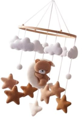 Harilla Mobile Baby-Windspiel für Babybett, Baby-Mobiles mit Holzring und Filztieren 3D, Bettglocken-Anhänger Babyzubehör für Neugeborene Jungen und Mädchen, hölzernes, Bär