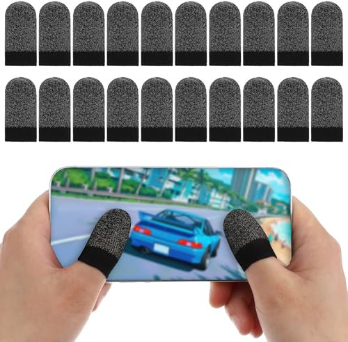 WLLHYF 20 Stück Gaming Finger Sleeves Silber Fasern Mobile Gaming Fingerhüllen Atmungsaktiver Anti-Schweiß Daumenhülsen Bequeme Fingerabdeckung Touchscreen Fingerhülse Fingerlinge Gaming Zubehör