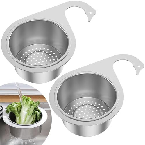 Cesta de Drenaje de Cocina, 2 Piezas Cesta Colador Fregadero, Cesta de Drenaje de Acero Inoxidable, Colador Multifunción para Drenaje, Colador de Esquina para Fregadero de Cocina
